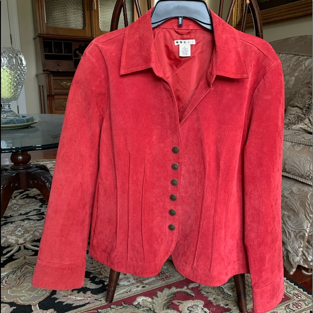 Lovely leather suede jacket Coral red pink xl
